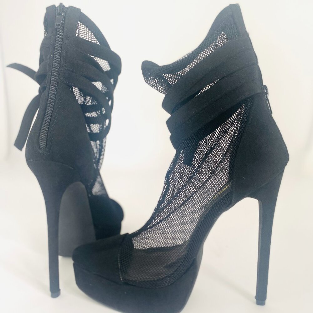 BLACK FASHION NOVA Stilletto NETTED Platforms SASSY and SEXY